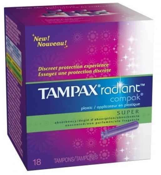 TAMPAX RADIANT COMPAX TAMPONS SUPERUNSCENTED 18'S - Queensborough Community Pharmacy