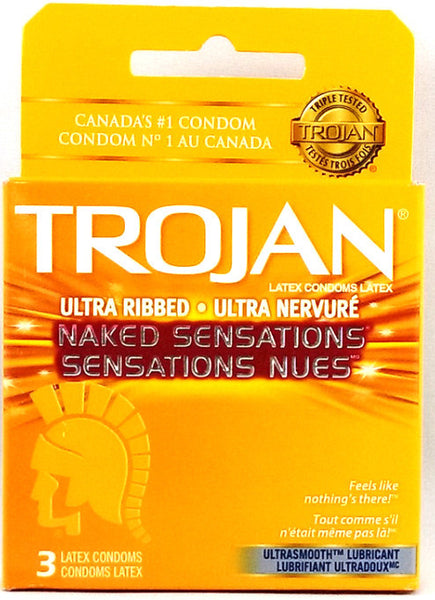 TROJAN NAKED SENSATION ULTRA RIB CONDOM 3'S - Queensborough Community Pharmacy