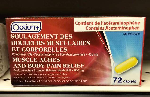 OPTION+ ACETAMINOPHEN MULC ACHE&BODY CPLT 650MG 72