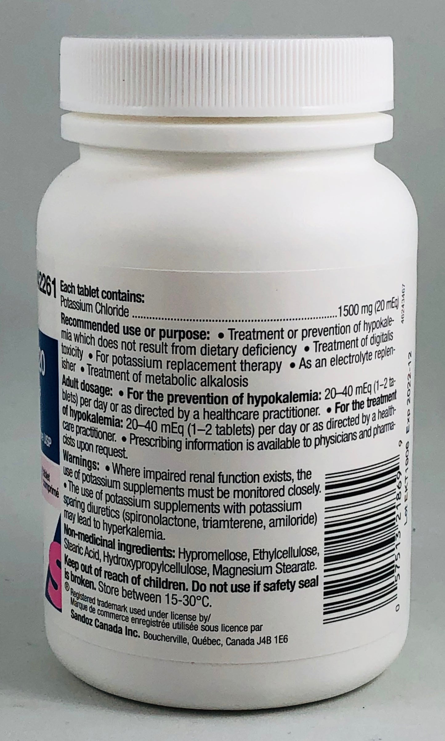 SANDOZ K20 1500MG 100 TABLETS