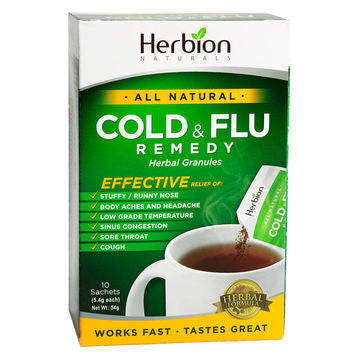 Herbion All Natural Cold & Flu Remedy Lemon Flavour 10 Sachets - Queensborough Community Pharmacy