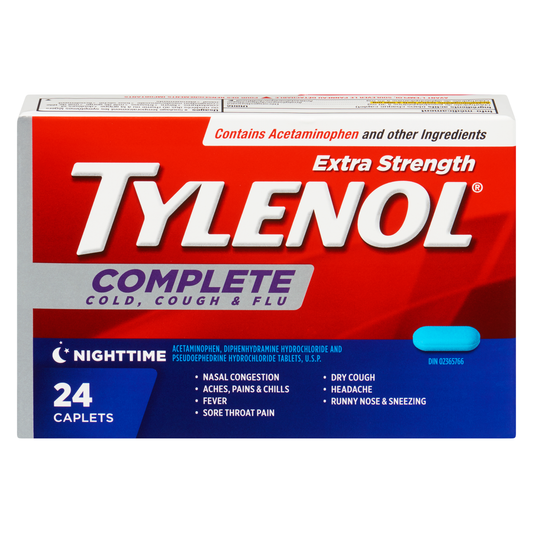 Tylenol Complete Cold, Cough & Flu Extra Strength Nighttime Caplets, 24 Count