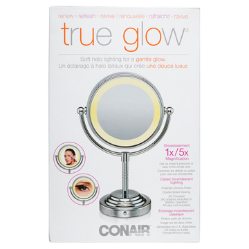 Conair True Glow Soft Halo Lighted Makeup Mirror, 1x/5x Magnification