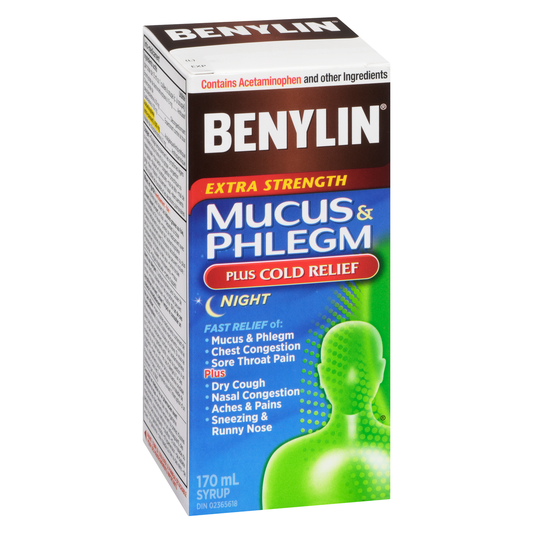 BENYLIN Extra Strength Mucus & Phlegm Plus Cold Relief Night Syrup, 170 mL