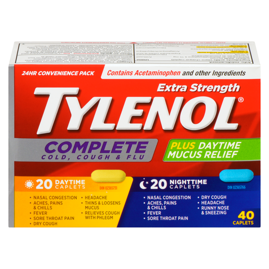 Tylenol Complete Extra Strength Cold, Cough & Flu Day & Night Caplets, 20 Day + 20 Night