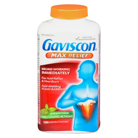 Gaviscon Max Relief Peppermint Chewable Tablets, 100 Tablets