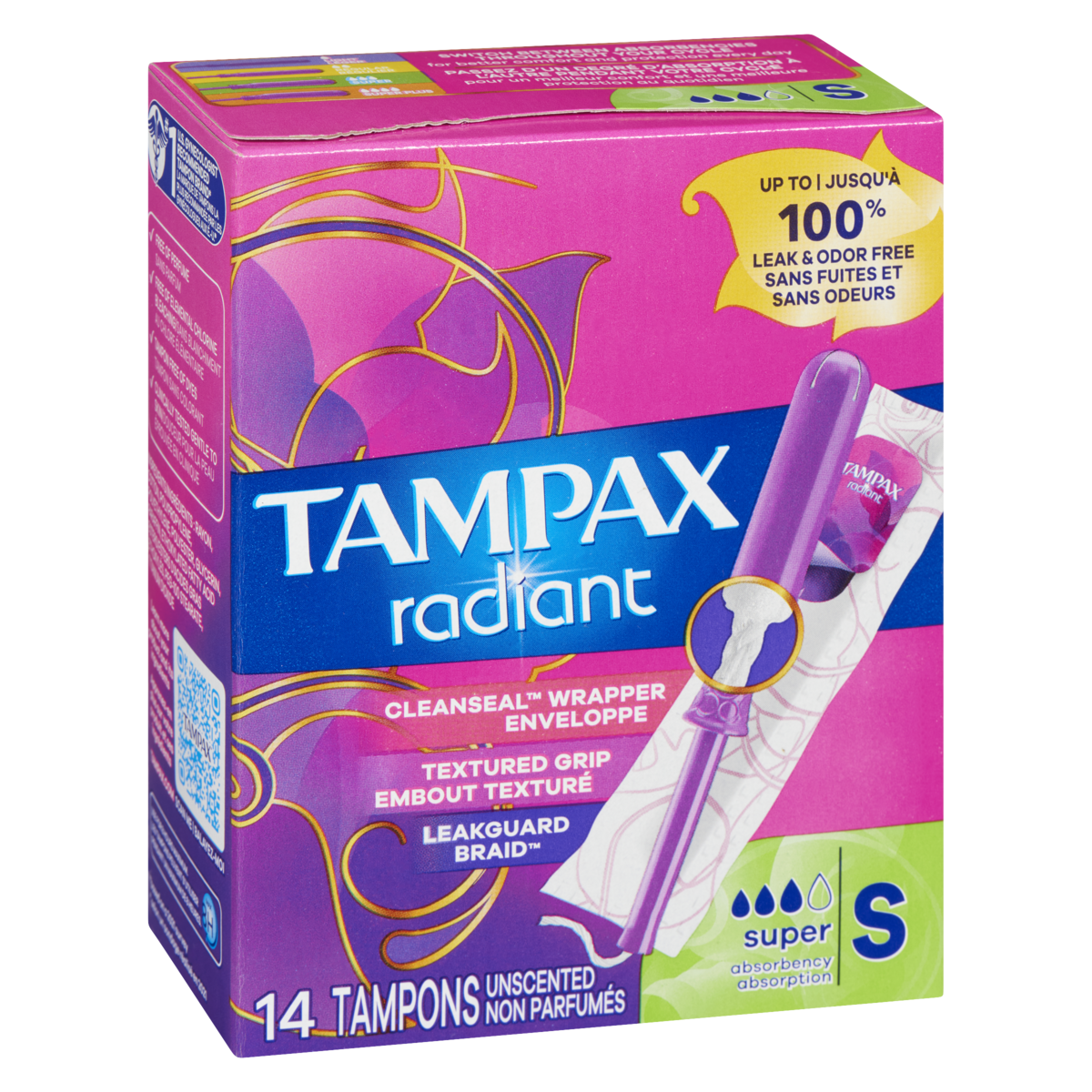 Tampax Radiant Super Absorbency Unscented Tampons, 14 Count