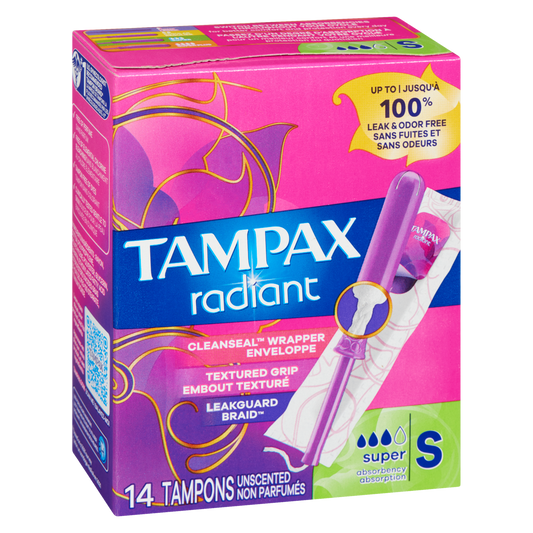 Tampax Radiant Super Absorbency Unscented Tampons, 14 Count