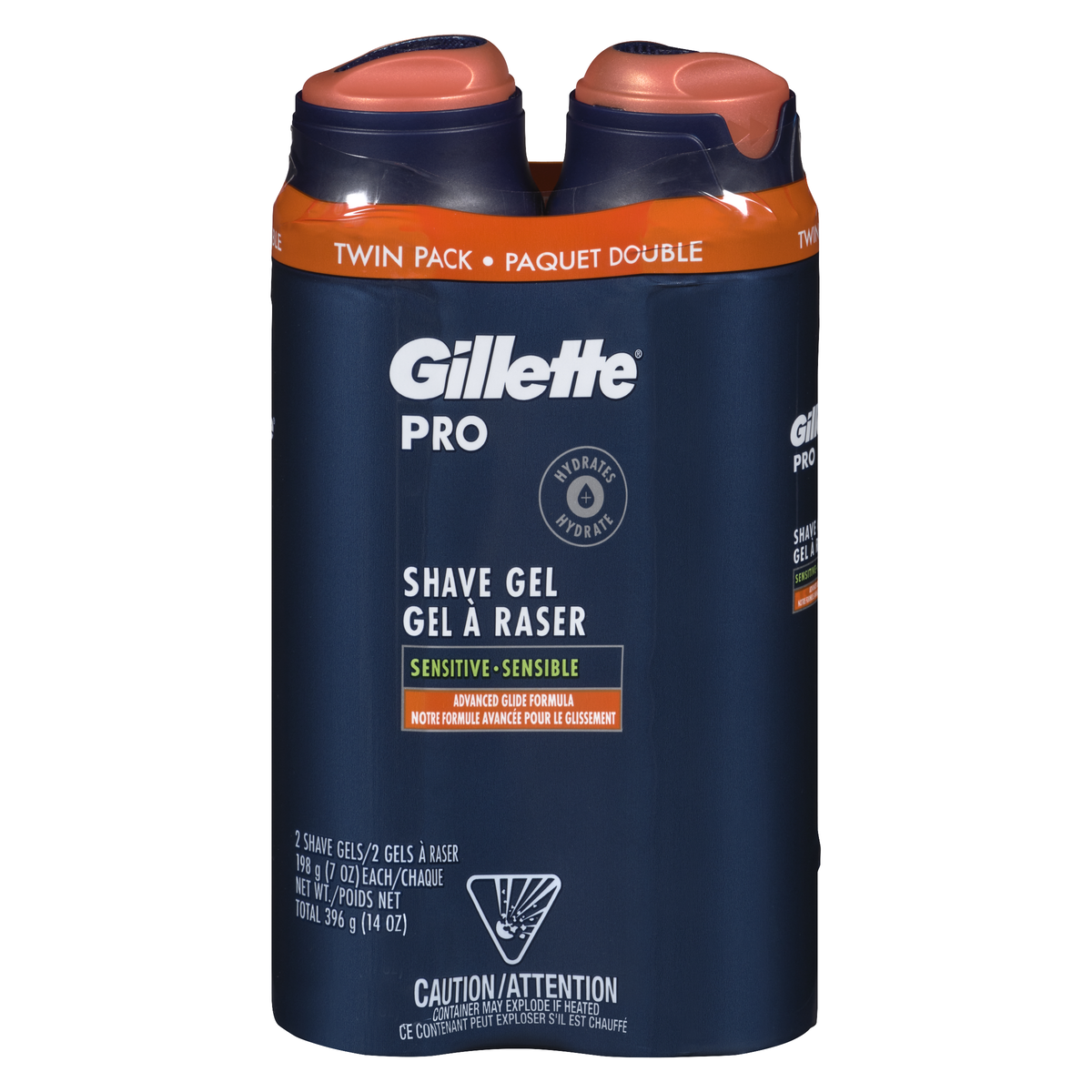 Gillette Pro Sensitive 3-in-1 Shave Gel Twin Pack, 2 x 198 g
