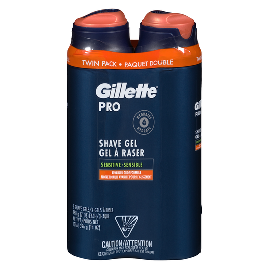 Gillette Pro Sensitive 3-in-1 Shave Gel Twin Pack, 2 x 198 g