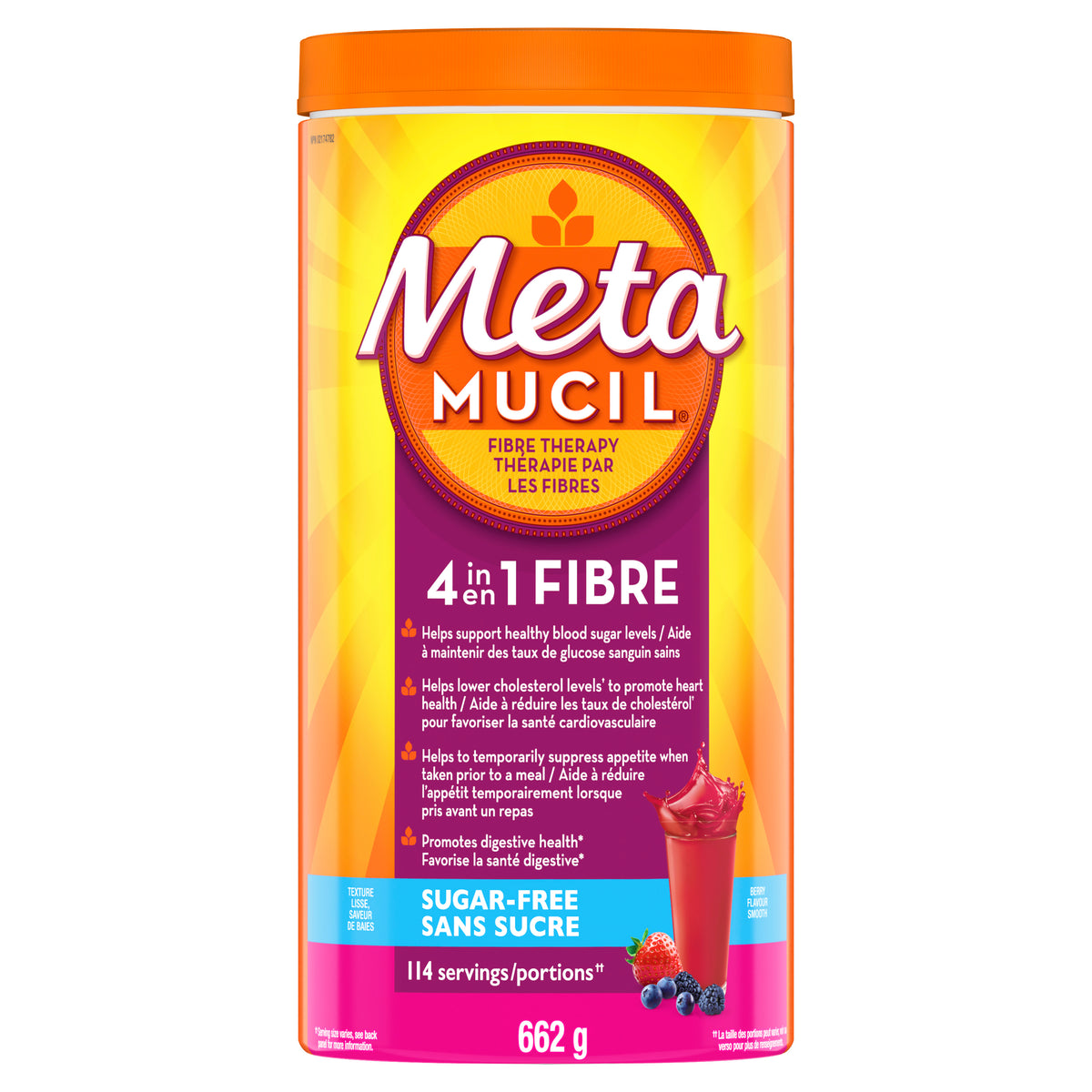 Metamucil 4-in-1 MultiHealth Fibre Supplement Powder, Sugar-Free Berry Flavour, 662 g (114 Servings)