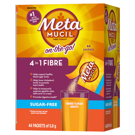 Metamucil Smooth Texture Sugar Free Orange Fibre Singles, 44 x 5.8 g