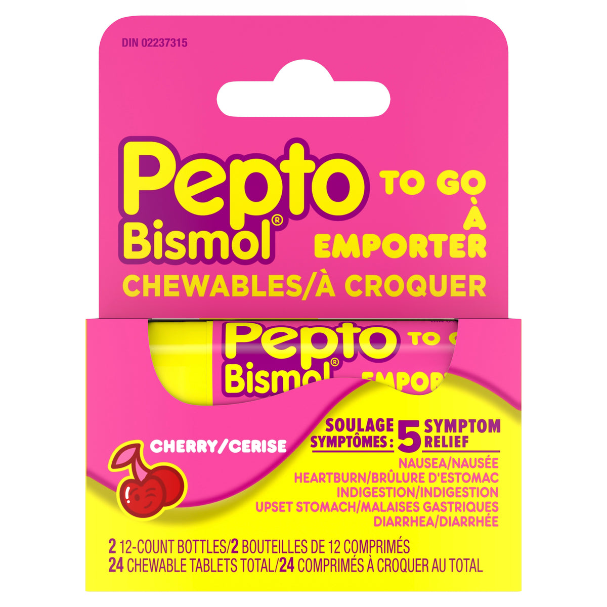 Pepto Bismol To Go Cherry Chewable Tablets, 2 x 12 Chewables