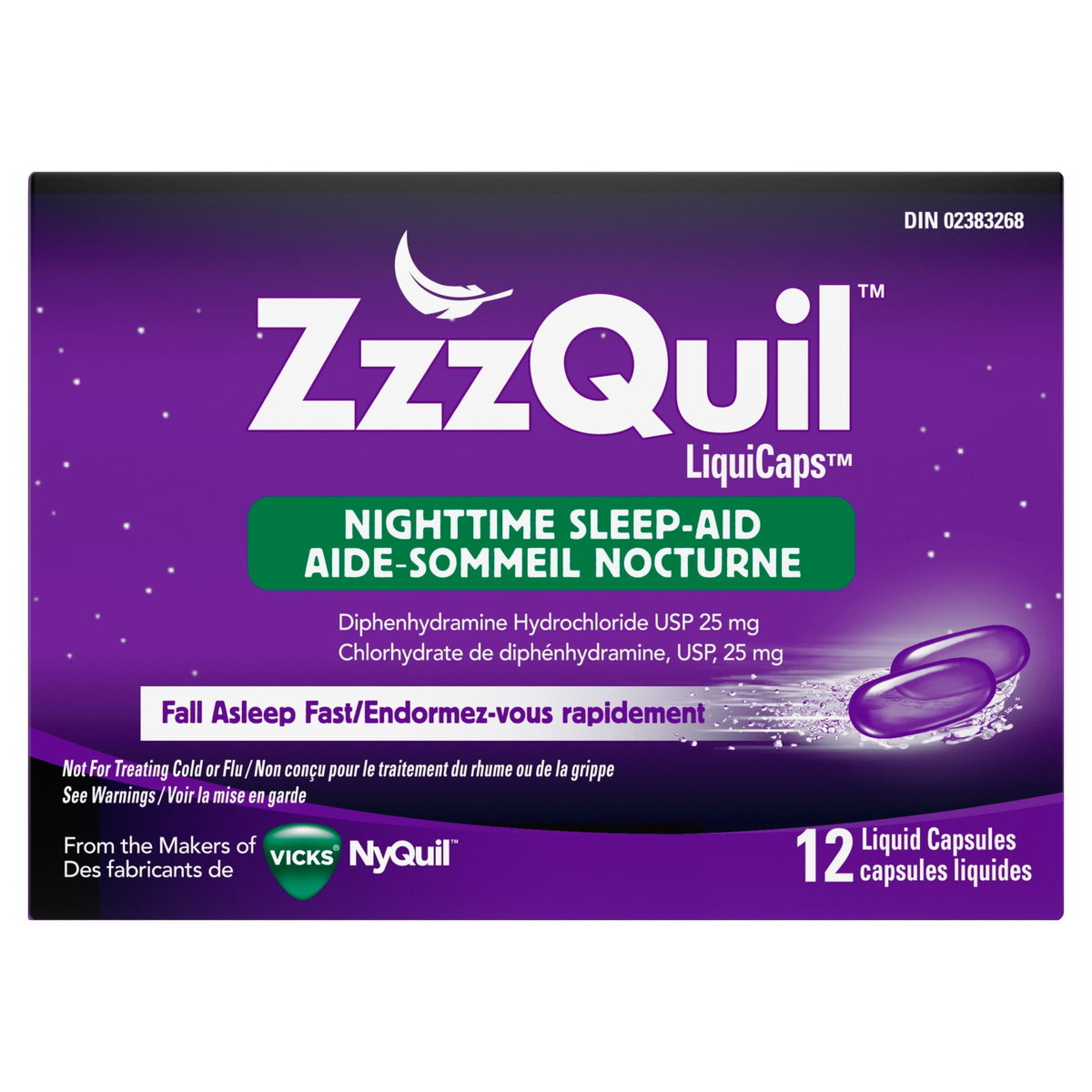 Vicks ZzzQuil Nighttime Sleep-Aid LiquiCaps, 12 Count