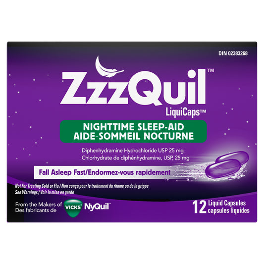 Vicks ZzzQuil Nighttime Sleep-Aid LiquiCaps, 12 Count