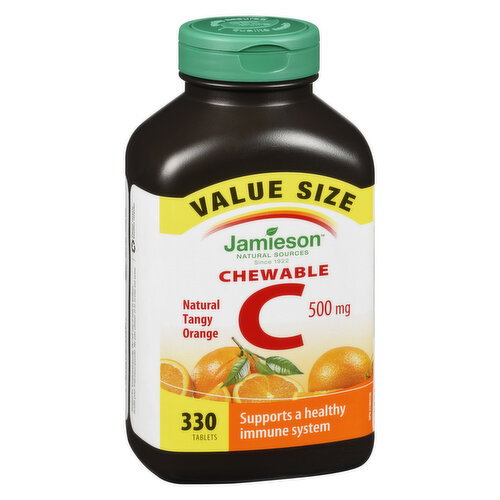 Jamieson Vitamin C 500 mg Tangy Orange Chewable Tablets, 330 Tablets
