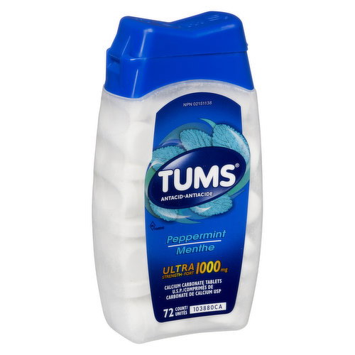 TUMS Ultra Strength Peppermint Antacid Tablets, 1000 mg, 72 Count