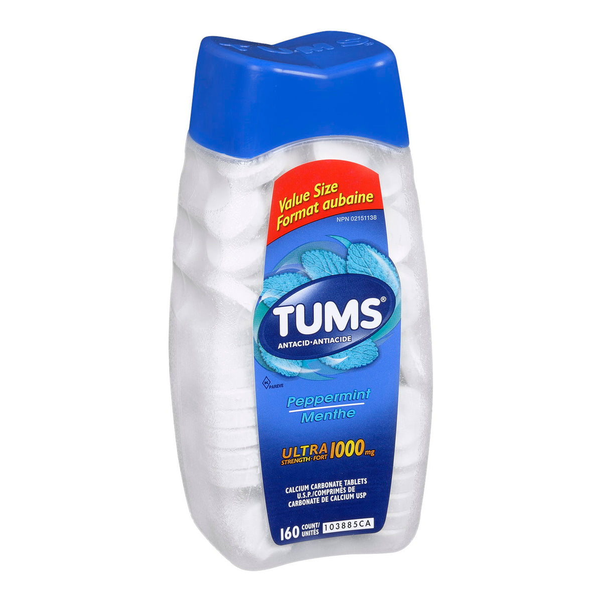 TUMS Ultra Strength Peppermint Antacid Chewable Tablets, 160 Count