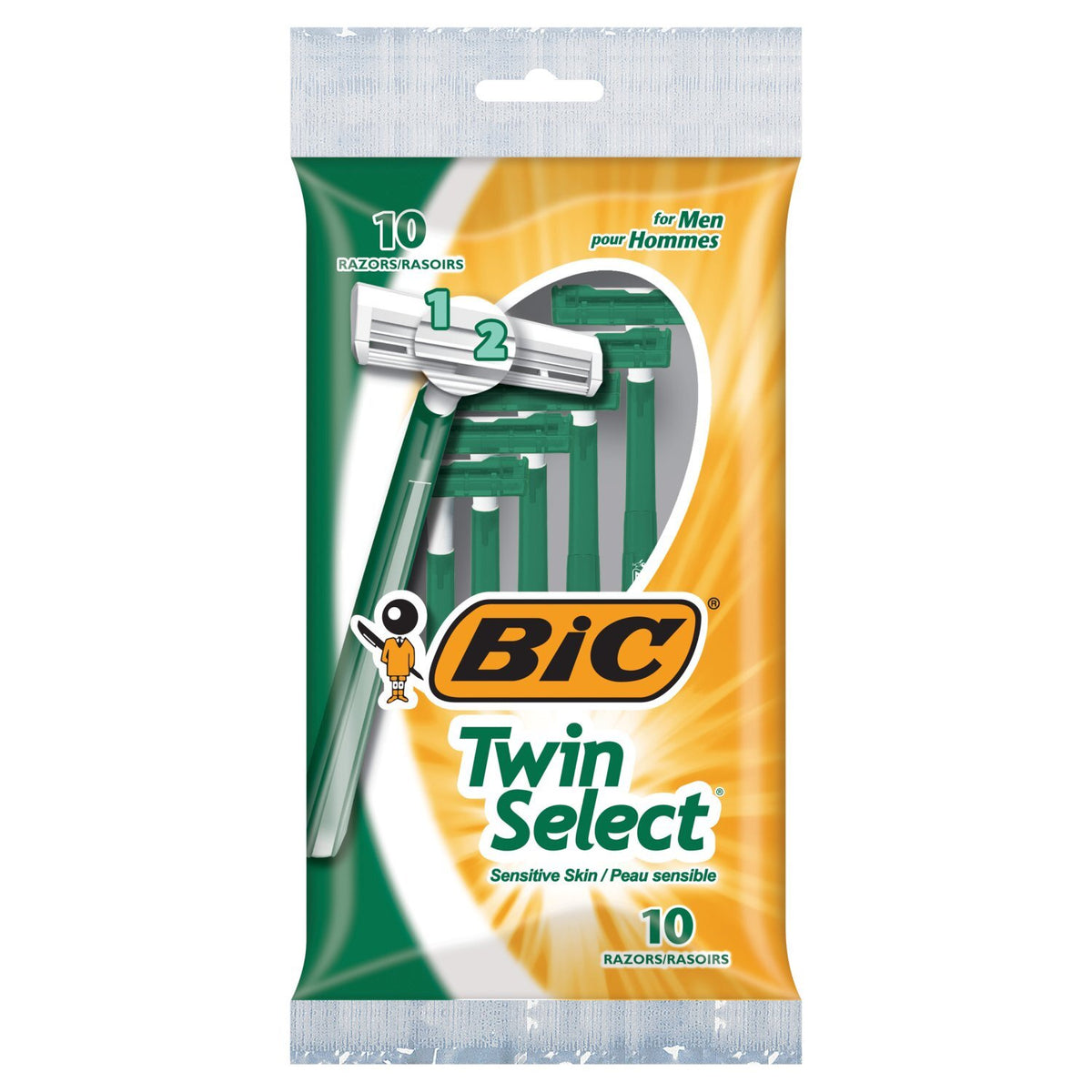 BIC Twin Select Sensitive Skin Disposable Razors for Men, 10 Count