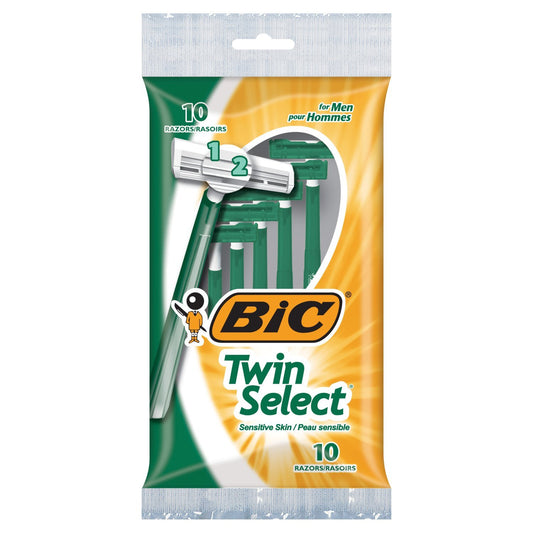 BIC Twin Select Sensitive Skin Disposable Razors for Men, 10 Count