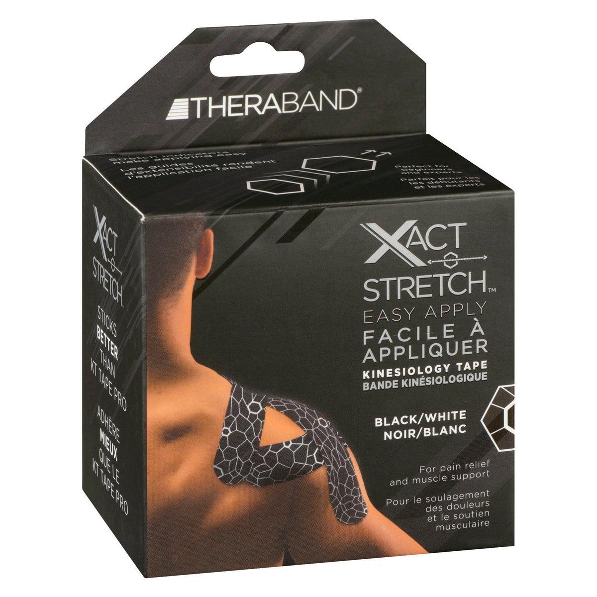 THERABAND XactStretch Kinesiology Tape Pre-Cut Strips, Black/White, 20 ct