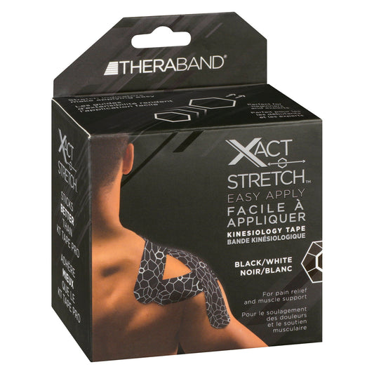 THERABAND XactStretch Kinesiology Tape Pre-Cut Strips, Black/White, 20 ct