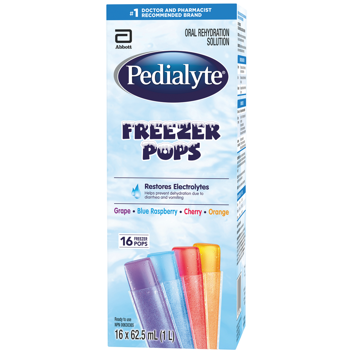 Pedialyte Freezer Pops, Assorted Flavours, 16 × 62.5 mL