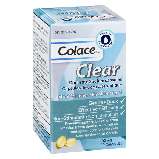 Colace Clear Docusate Sodium 100 mg Capsules, 60 Count