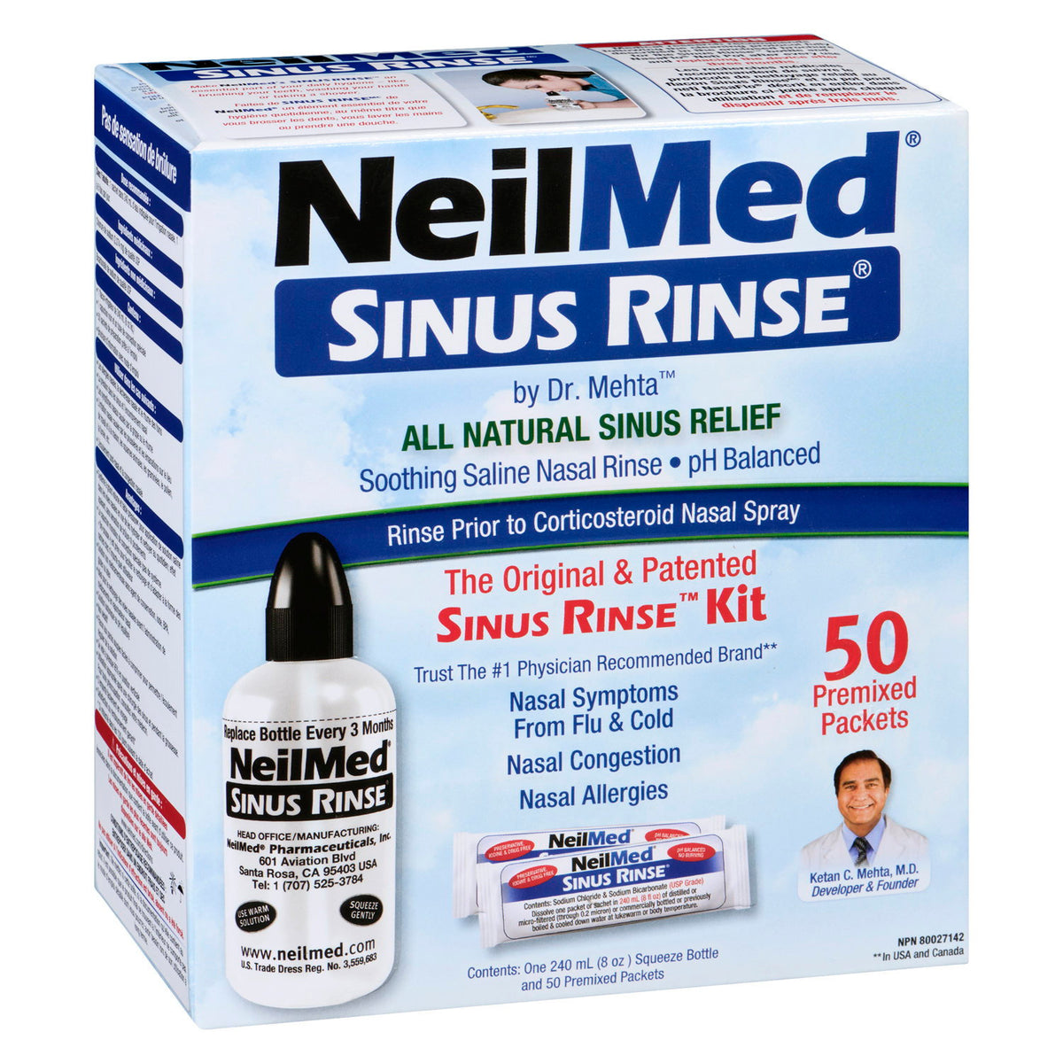 NeilMed Sinus Rinse Kit with 50 Premixed Packets