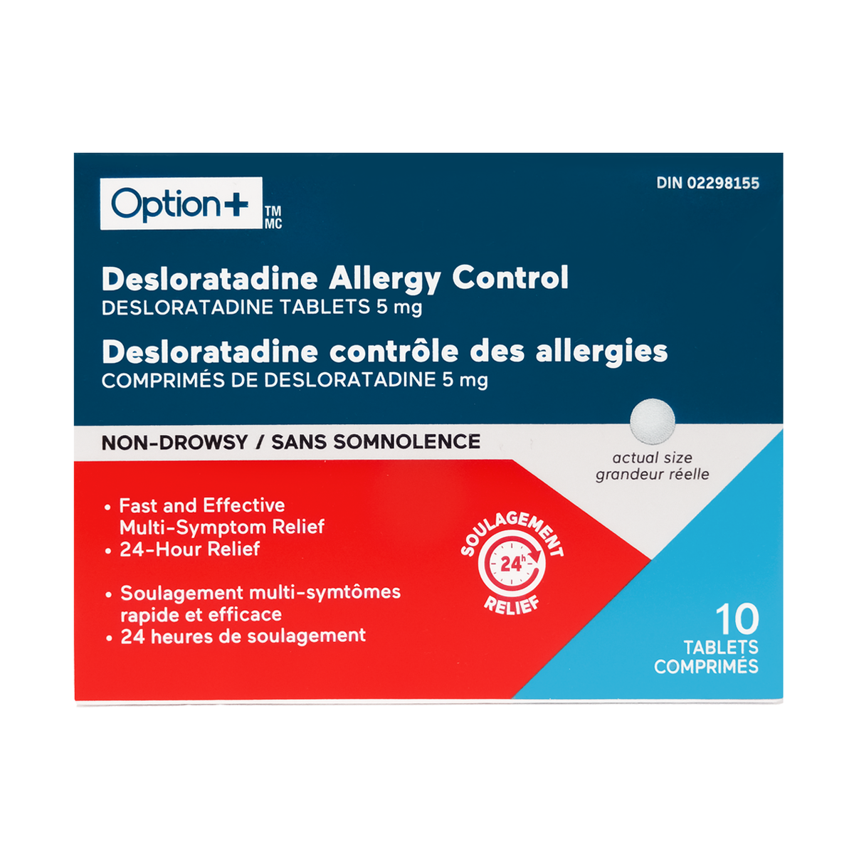 Option+ Desloratadine Allergy Control Tablets 5 mg, 10 Tablets