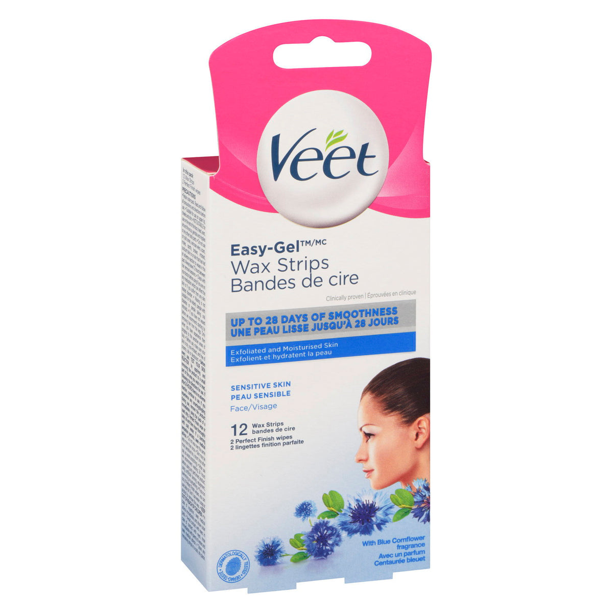 Veet Easy-Gel Wax Strips for Face, Sensitive Skin, 12 Strips