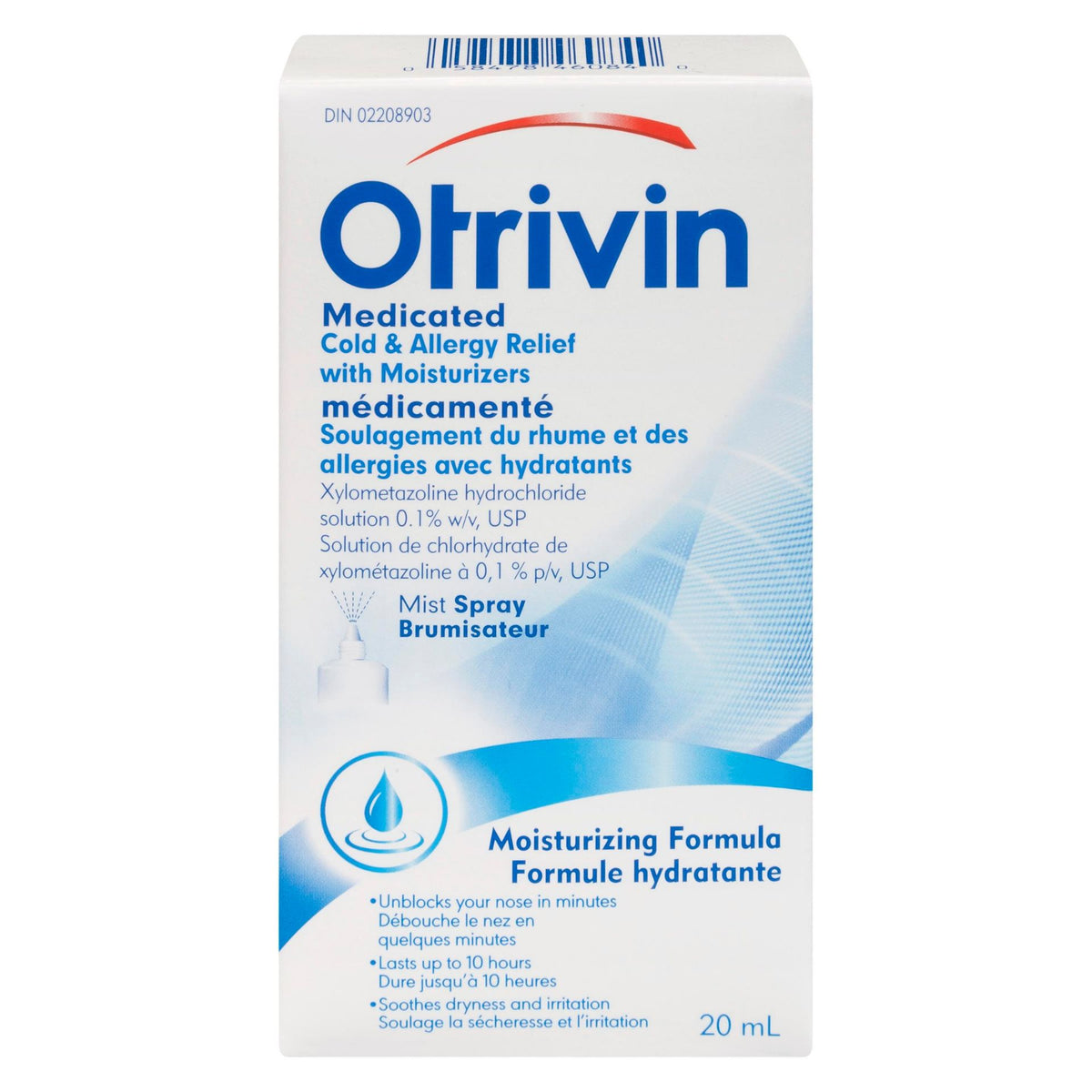 Otrivin Medicated Cold & Allergy Relief Moisturizing Nasal Mist Spray 0.1% 20 mL