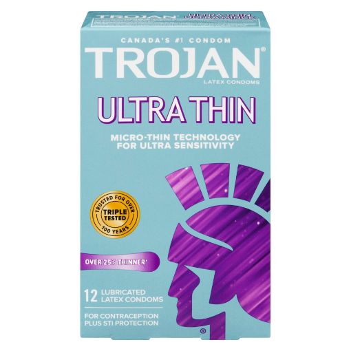 Trojan Ultra Thin Lubricated Latex Condoms, 12 Count