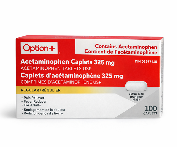 Option+ Regular Acetaminophen 325 mg Caplets, 100 Caplets