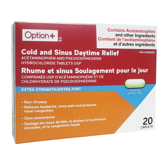 Option+ Extra Strength Cold & Sinus Daytime Relief Caplets, 20 Count
