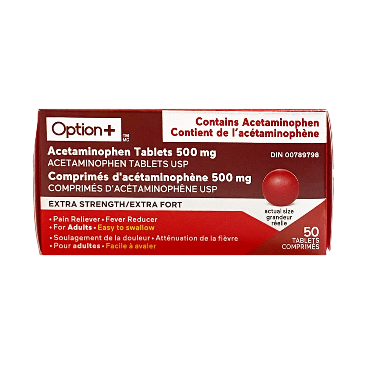 Option+ Extra Strength Acetaminophen Easy to Swallow Tablets 500 mg, 50 Tablets