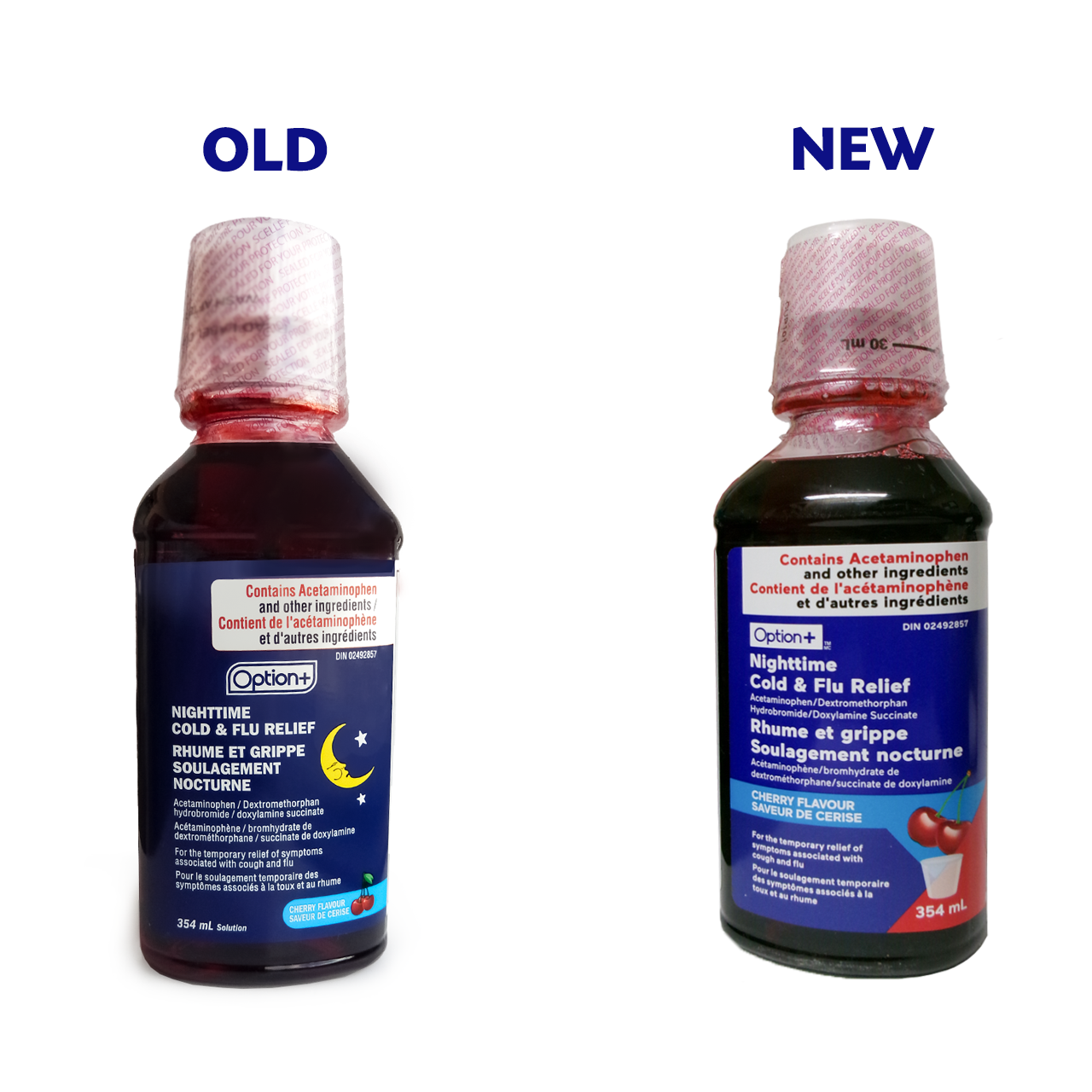 Option+ Nighttime Cold & Flu Relief Syrup, Cherry Flavour, 354 mL