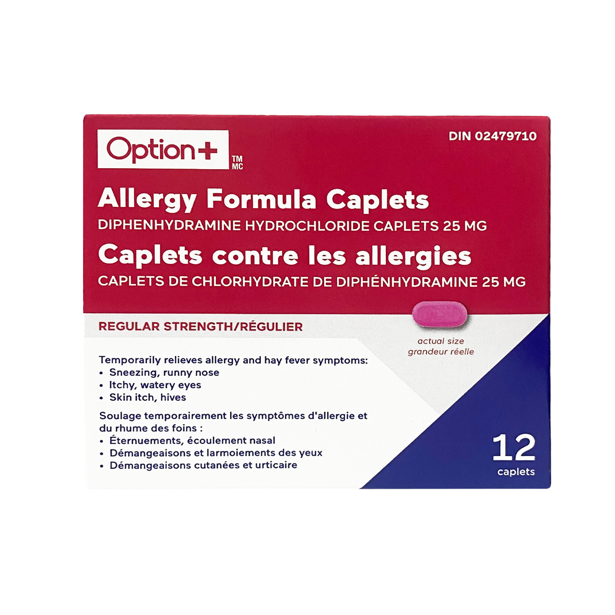 Option+ Allergy Formula Diphenhydramine HCl 25 mg Caplets, 12 Caplets