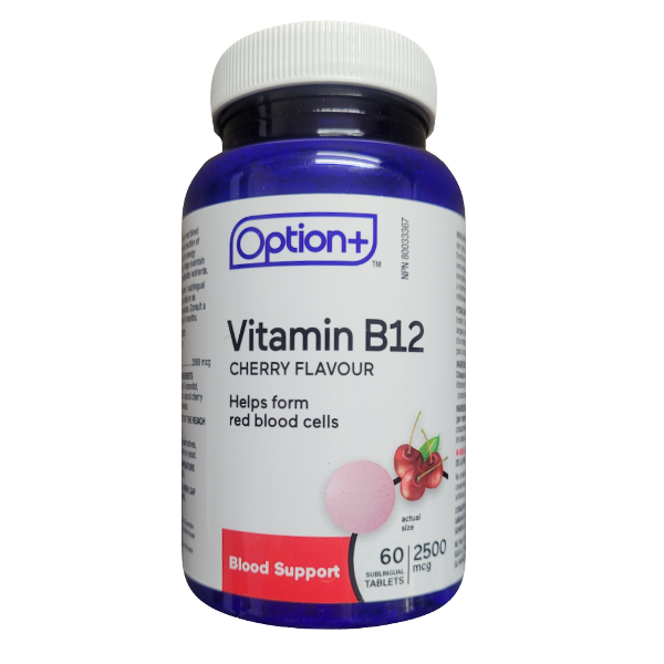 Option+ Vitamin B12 2500 mcg Cherry Flavour Tablets, 60 Tablets