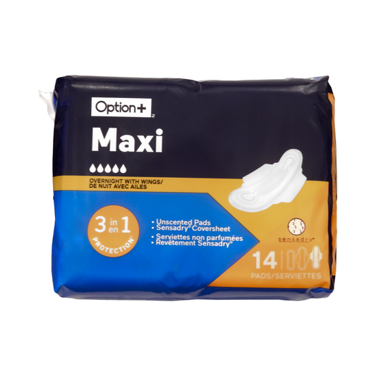 Option+ Maxi Overnight Pads with Wings, 14 Pads