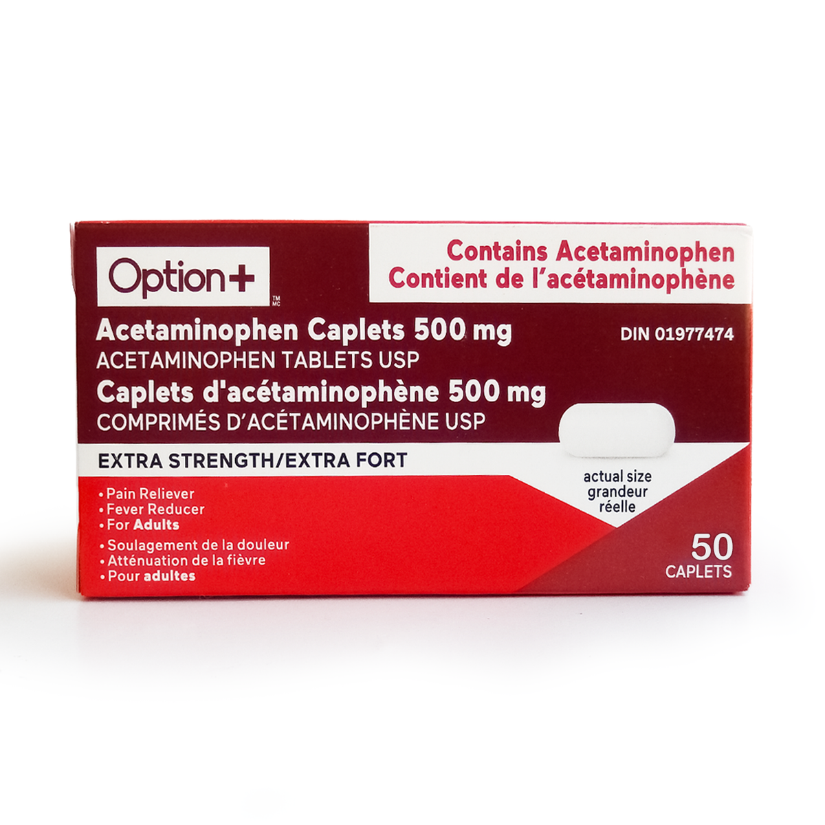 Option+ Extra Strength Acetaminophen 500 mg Caplets, 50 Caplets