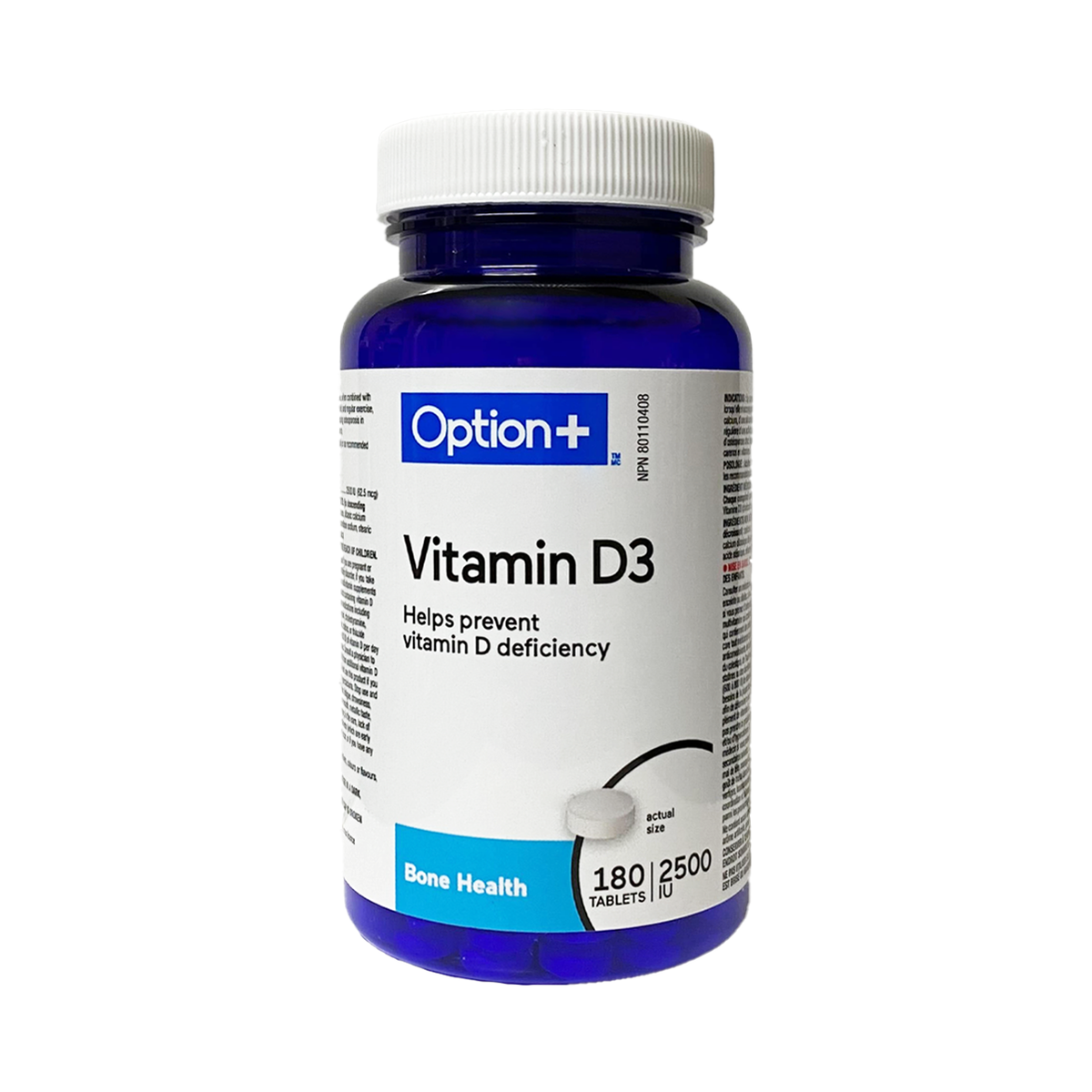 Option+ Vitamin D3 2500 IU Tablets, 180 Count