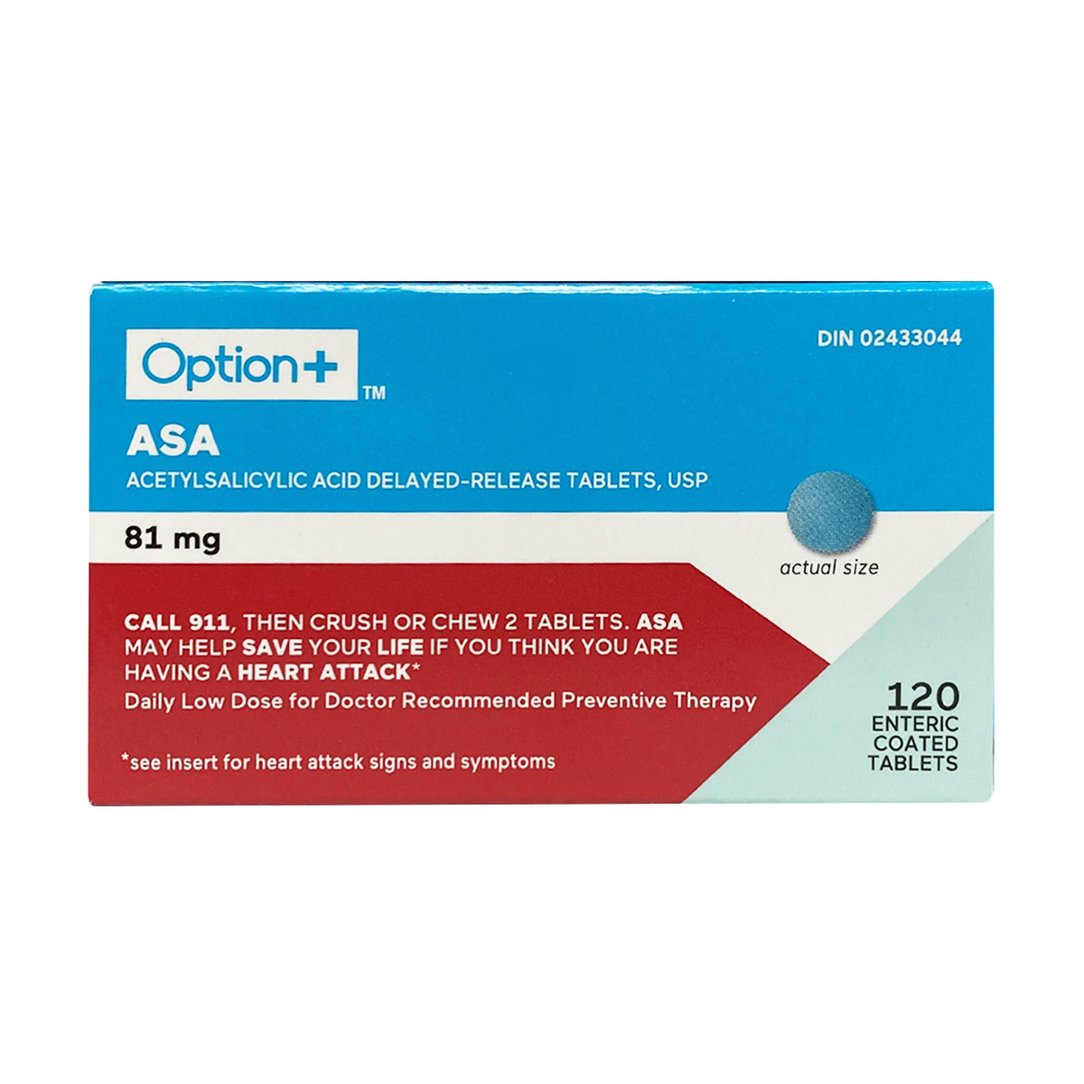 Option+ ASA Delayed Release 81 mg Enteric-Coated Tablets, 120 Count