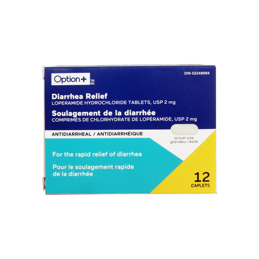 Option+ Diarrhea Relief Loperamide Hydrochloride 2 mg Caplets, 12 Count