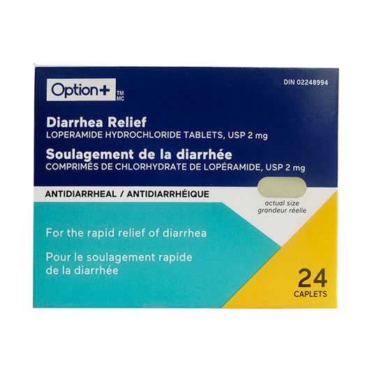 Option+ Diarrhea Relief Loperamide Hydrochloride 2 mg Caplets, 24 Count