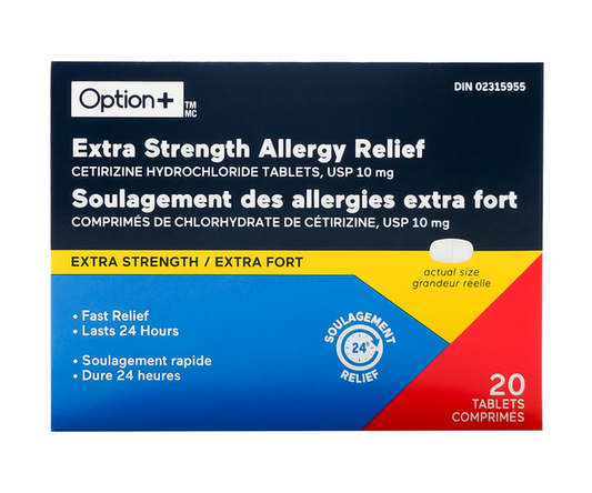 Option+ Extra Strength Allergy Relief Cetirizine Hydrochloride 10 mg Tablets, 20 Count