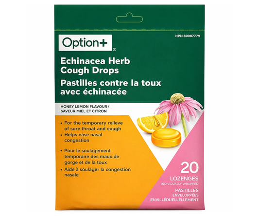 Option+ Honey Lemon & Echinacea Herb Cough Drops, 20 Lozenges