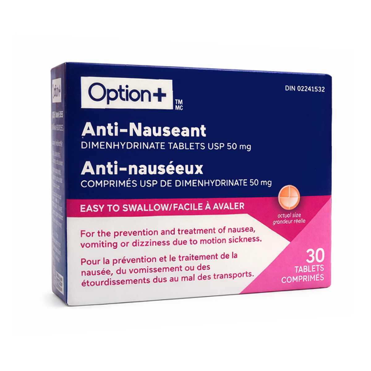 Option+ Anti-Nauseant Dimenhydrinate 50 mg Tablets, 30 Tablets