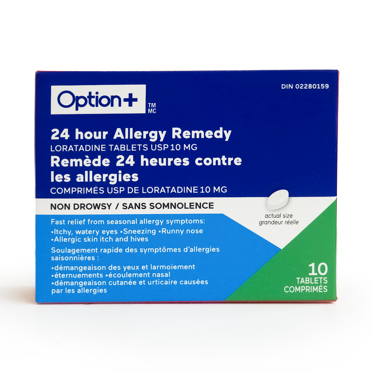 Option+ 24-Hour Allergy Remedy Non-Drowsy Loratadine 10 mg Tablets, 10 Count