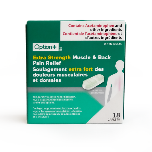 Option+ Extra Strength Muscle & Back Pain Relief with ASA, 18 Caplets